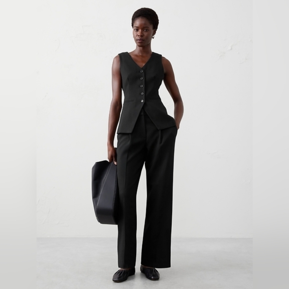 Banana Republic Double Weave Pleated Relaxed Straight Pants Black Size 8 $120